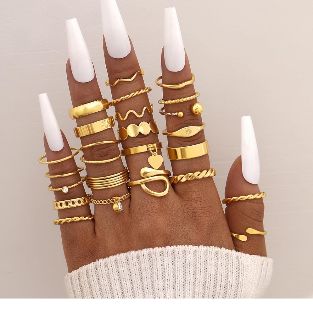 Gold Stackable Midi & Knuckle Ring Set - Women Je… - image 2